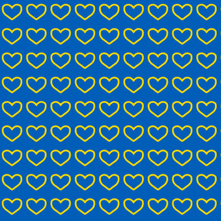 Stand with Ukraine backdrop: seamless pattern made of yellow hearts on blue backgroundの写真素材