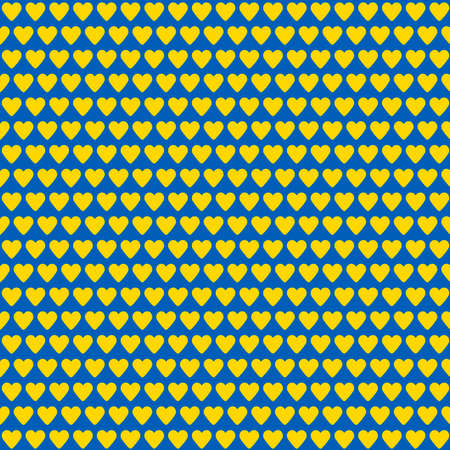 Stand with Ukraine backdrop: seamless pattern made of yellow hearts on blue backgroundの写真素材