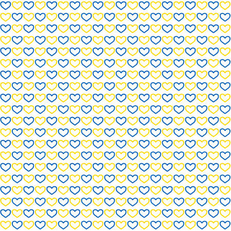 Stand with Ukraine texture: seamless pattern made of blue and yellow hearts on white backgroundの写真素材