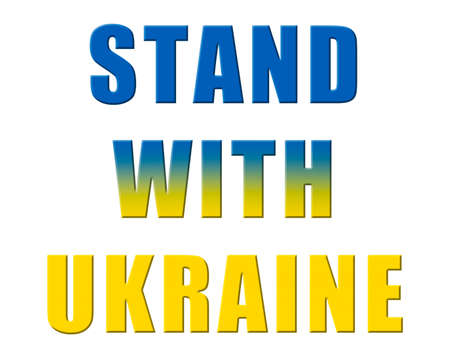 message Stand with Ukraine painted as Ukrainian flag over whiteの写真素材