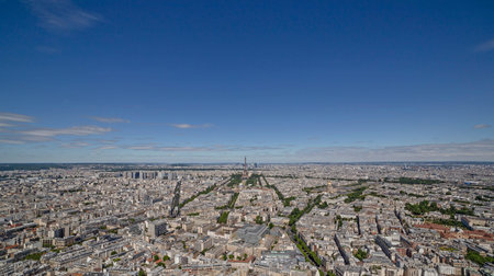 aerial panoramic sight on center of Paris at summer day