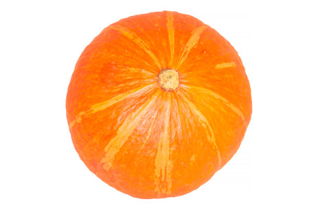 close up of whole Hokkaido pumpkin isolated on white backgroundの写真素材