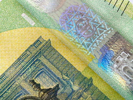close up of sign of euro on one hundred euro banknoteの写真素材