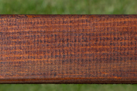 close up of wooden board against green grassの写真素材