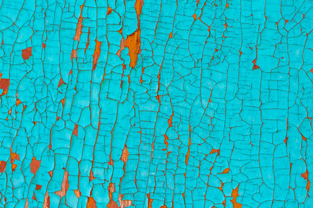 bright abstract background: old painted in aqua color cracked wallの写真素材