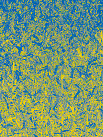 abstract background: compressed wooden board made of splinters colored in colors of Ukrainian flagの写真素材