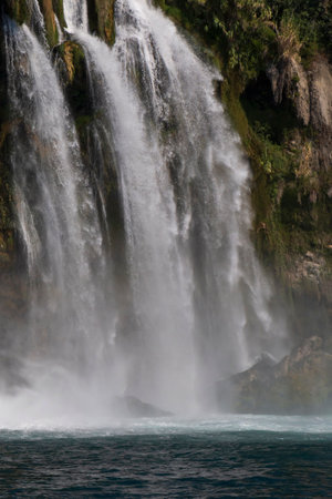 sight of waterfall at seaside in Antalya in Turkeyの写真素材