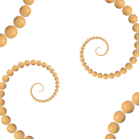 abstract decorative square backdrop: details of spirals made of wooden beads on white background