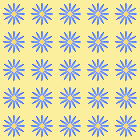 abstract seamless pattern: blue flowers against yellow backgroundの写真素材