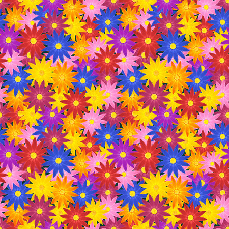 abstract seamless summer pattern: bright multicolor flowers against green backgroundの写真素材