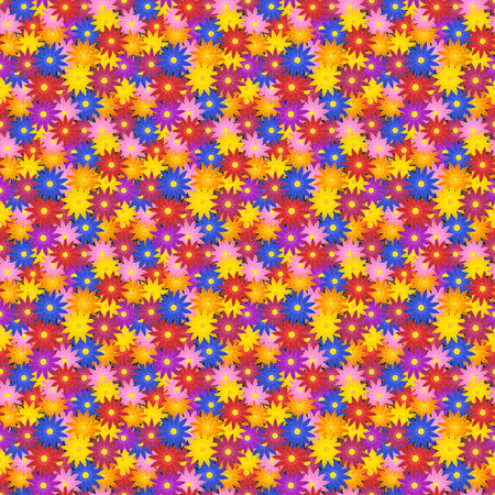 abstract seamless summer pattern: a lot of bright multicolor flowers against green backgroundの写真素材