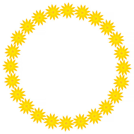 round frame made of yellow flowers against white backgroundの写真素材