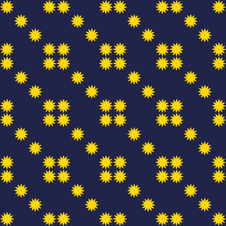 abstract seamless pattern: yellow flowers against dark blue backgroundの写真素材