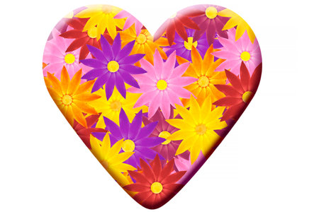 valentine made of bright colorfull flowers against white backgroundの写真素材