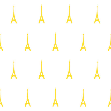 abstract seamless pattern: Eiffel tower made of yellow flowers against white backgroundの写真素材