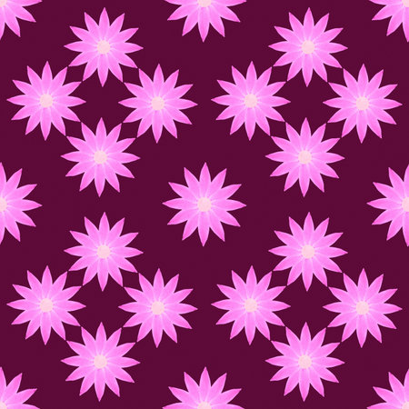 abstract seamless pattern: pink  flowers against dark purple backgroundの写真素材
