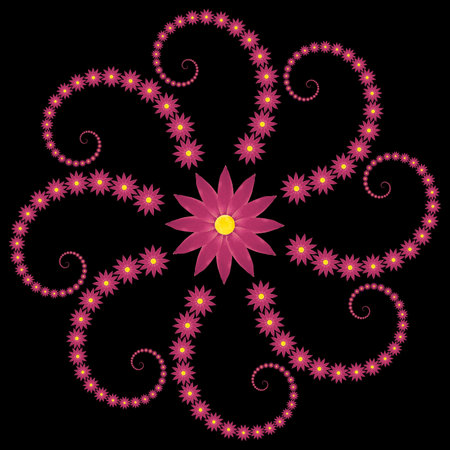 elegant flower made of curves of purple flowers against black backgroundの写真素材