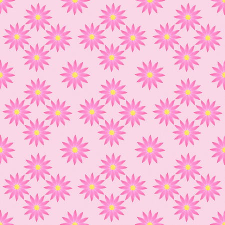 abstract seamless pattern: pink with yellow flowers against light pink backgroundの写真素材