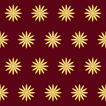 abstract seamless pattern: yellow flowers against dark red backgroundの写真素材