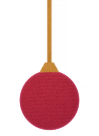red Christmas ball made of cardboard against white backgroundの写真素材