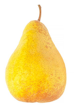 close up of ripe yellow pear isolated on white backgroundの写真素材