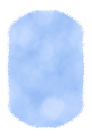 abstract new year holiday background: light blue bokeh backdrop with white snowy borderの写真素材