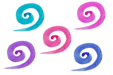 five watercolor brush strokes on white backgroundの写真素材