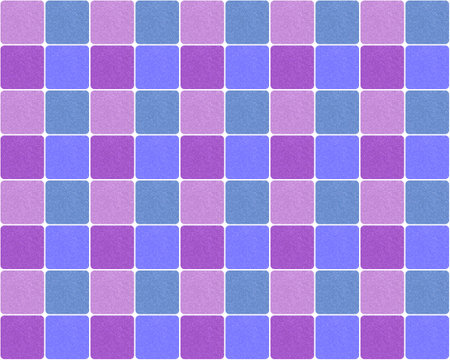 abstract seamless pattern: shades of purple and violet rounded square tiles on white backgroundの写真素材