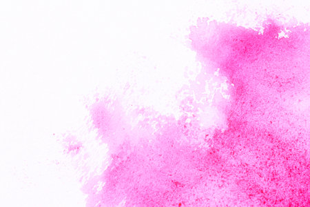abstract artistic background: close up of pink watercolor stains on white canvasの写真素材