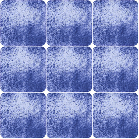 abstract seamless pattern: dark blue square tiles with rounded corners made of stained canvasの写真素材
