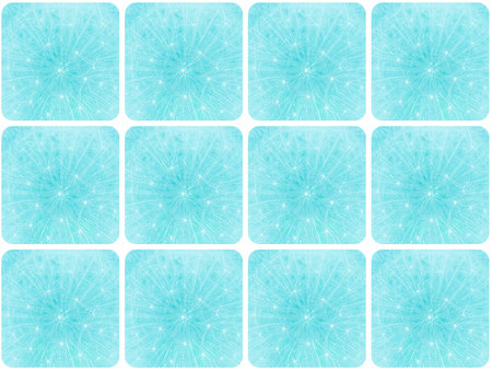 abstract seamless pattern: turquoise rounded square tiles with close up of dandelion flowerの写真素材