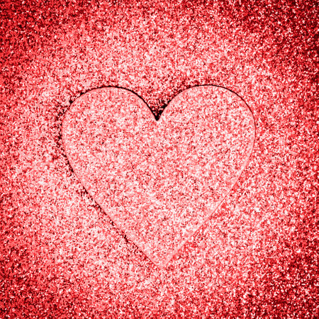 Day of Valentine square congratulation card: grunge red glitter background with pink valentineの写真素材