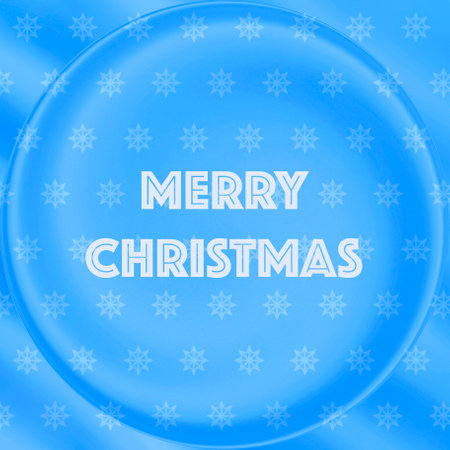 blue square card with Merry Christmas congratulation against snowflake patternの写真素材