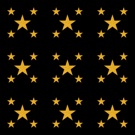 abstract seamless pattern: golden color glitter stars against black backgroundの写真素材