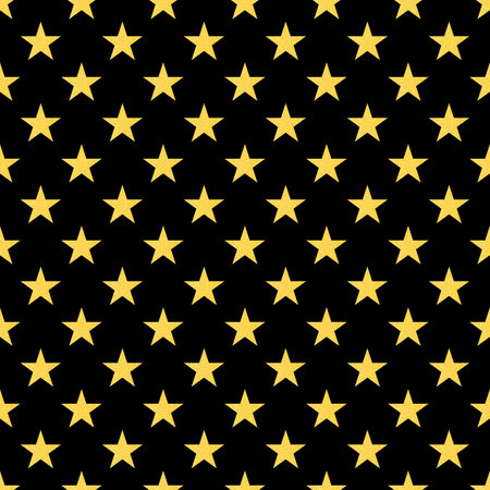 abstract luxury seamless pattern: golden color glitter stars against black backgroundの写真素材