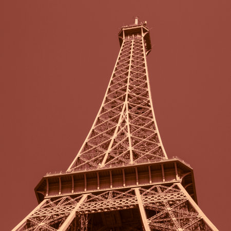 closeup square photo of Eiffel tower in Parisの写真素材