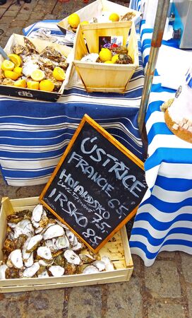 Oysters on the street food marketの写真素材