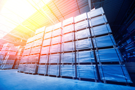 Warehouse industrial company. Commercial warehouse. Crates stacked on the shelves. Industrial...