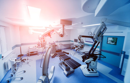 Modern equipment in operating room. Medical devices for neurosurgery. Background