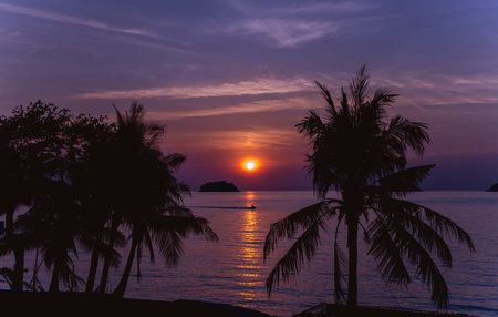 Beautiful sunset at the beach in the tropics. Sky and ocean