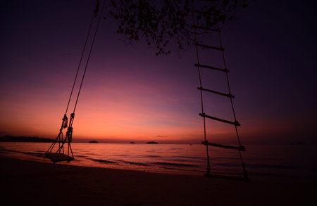 Beautiful sunset at the beach in the tropics. Sky and ocean. Background