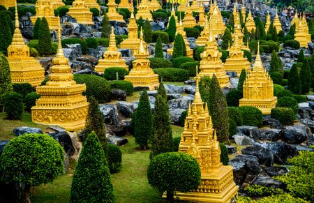 Symbols of Buddhism. Bells. South-Eastern Asia. Details of buddhist temple