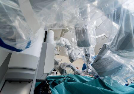 Modern surgical system. Medical robot. Minimally invasive robotic surgery. Medical backgroundの写真素材