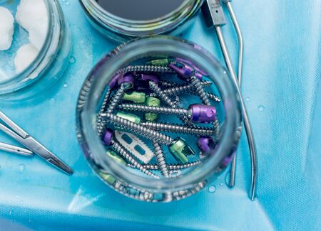 Laminectomy equipment on the surgical table. Medical background. Toolsの写真素材