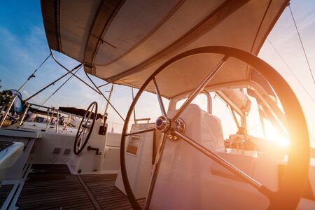 A modern speed boat yacht steering wheels. Backgroundの写真素材