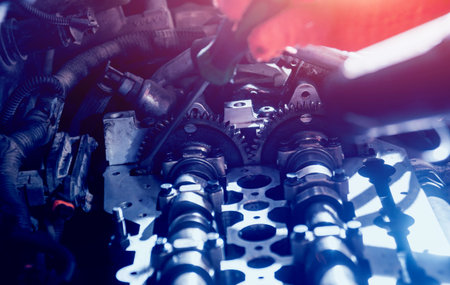 Repairing engine at service station. Car repair.