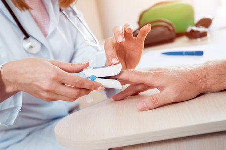 Doctor measuring man's heart rate. Diagnostic, healthcare, medical service