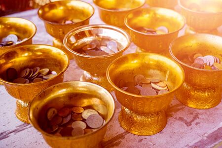 Symbols of Buddhism. South-Eastern Asia. Details of buddhist temple in Thailand.の写真素材