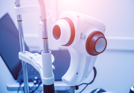 The ophtalmology medical equipment. Eyes examination. Modern device in clinic.