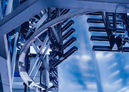 Modern automated production line in factory. Plastic bag manufacturing process